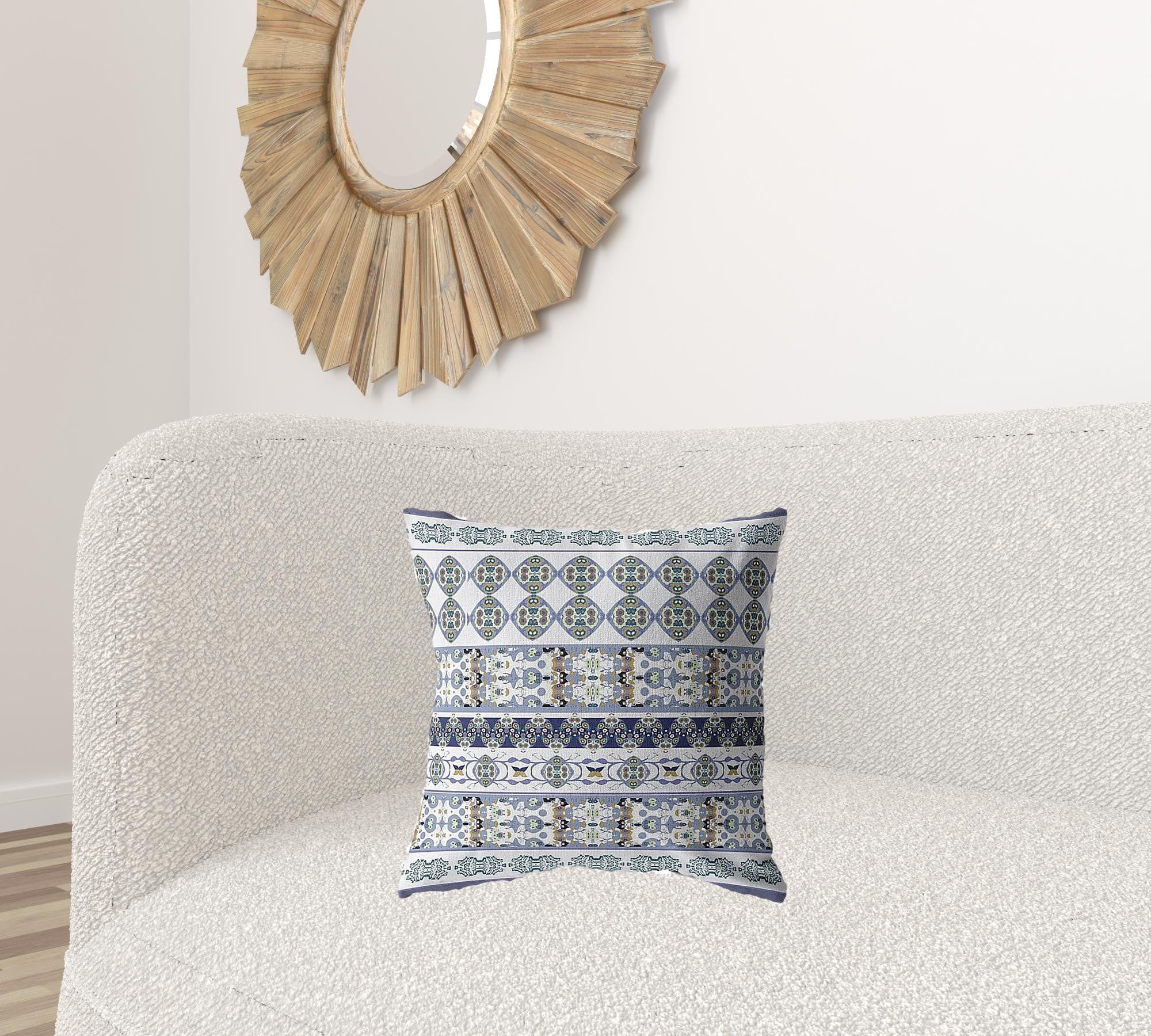 18” Navy White Strips Zippered Suede Throw Pillow - Homeroots