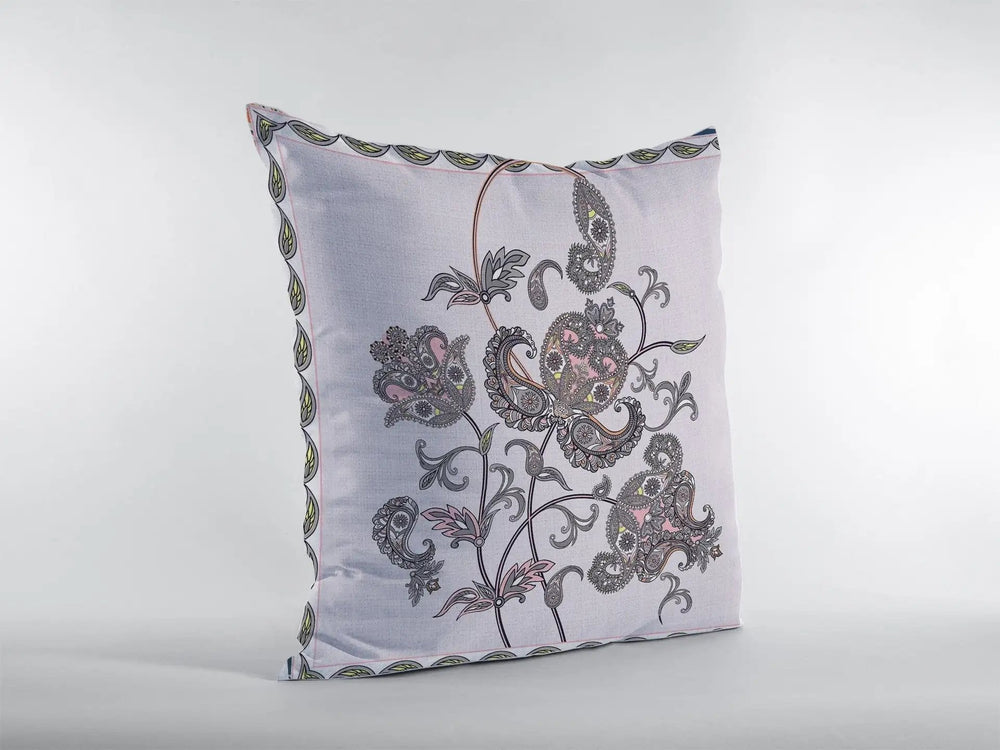 16” Gray White Wildflower Zippered Suede Throw Pillow - Homeroots