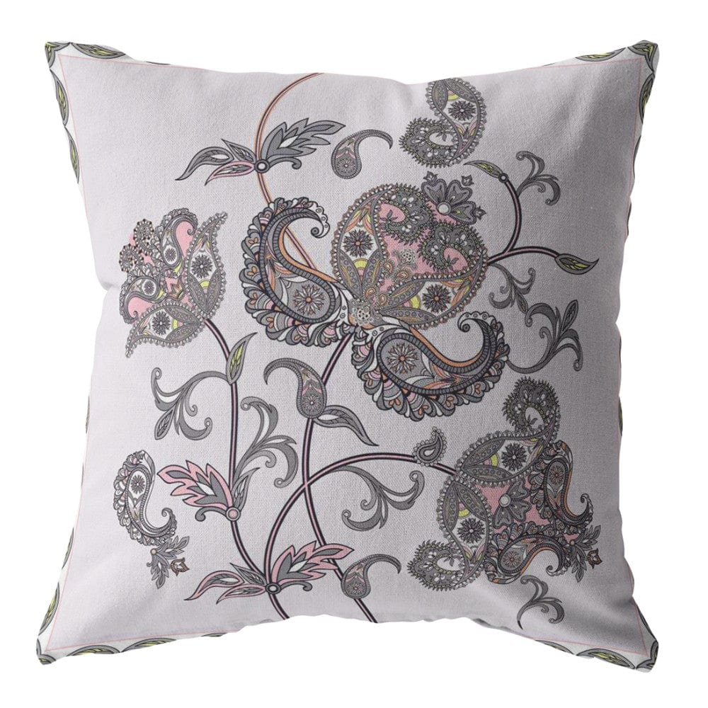 18” Gray White Wildflower Zippered Suede Throw Pillow - Homeroots