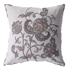 18” Gray White Wildflower Zippered Suede Throw Pillow - Homeroots