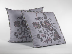 18” Gray White Wildflower Zippered Suede Throw Pillow - Homeroots