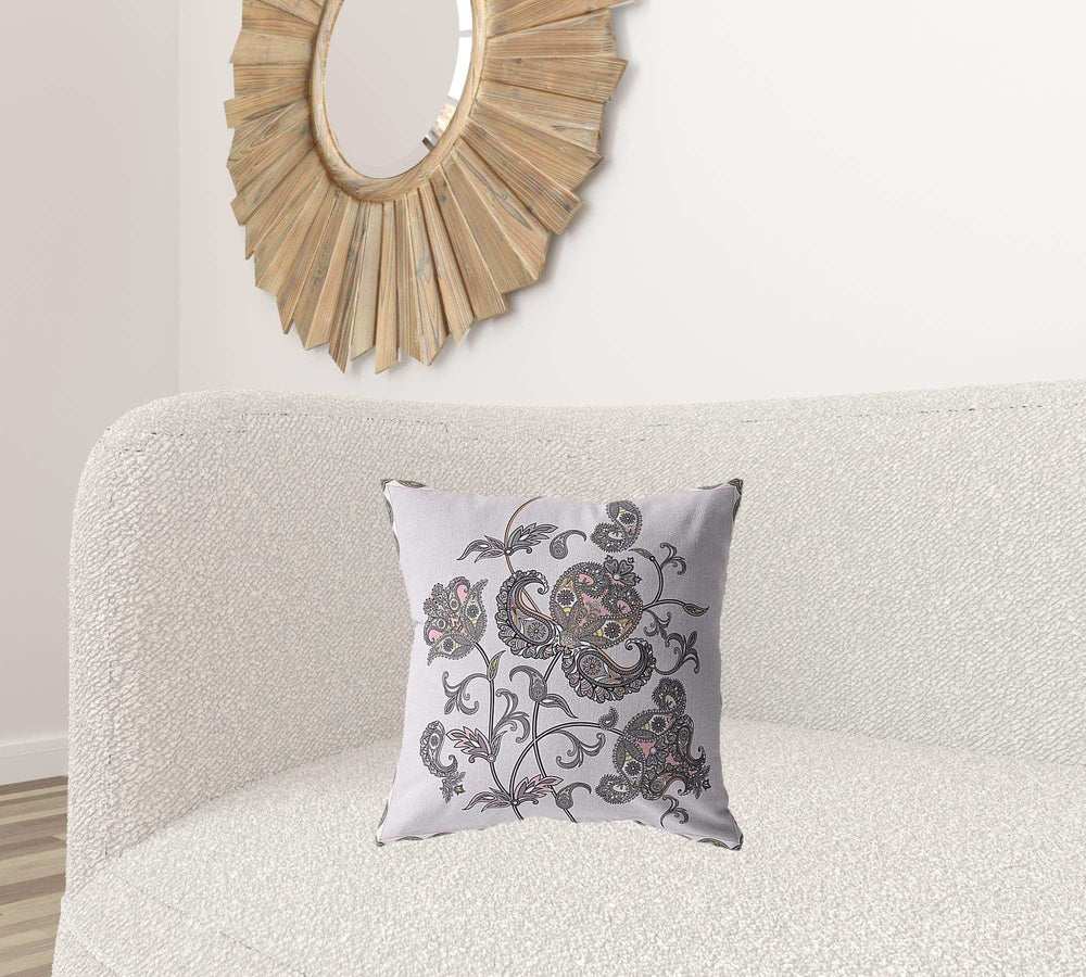 18” Gray White Wildflower Zippered Suede Throw Pillow - Homeroots - Flyclothing LLC