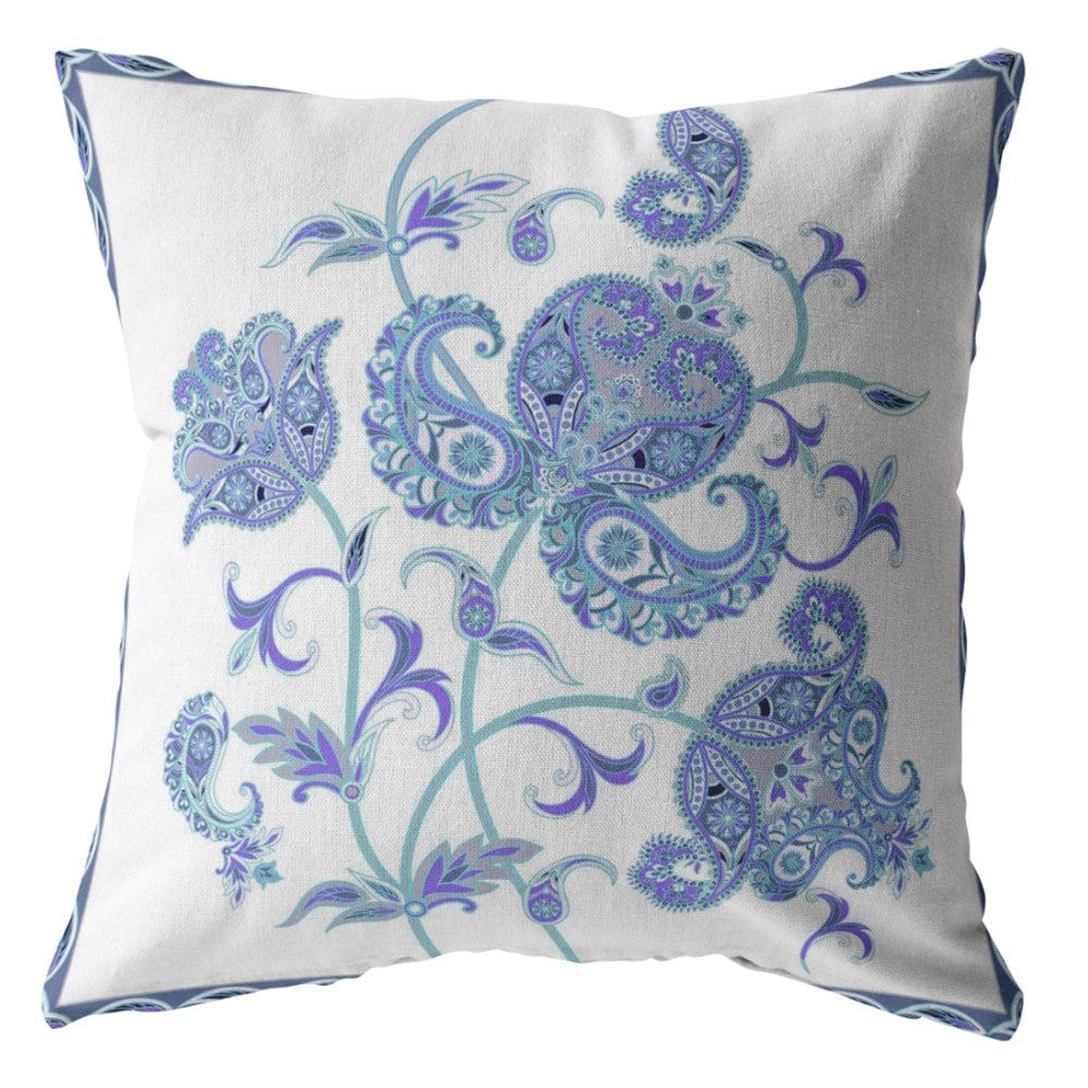 16” Blue White Wildflower Zippered Suede Throw Pillow - Homeroots