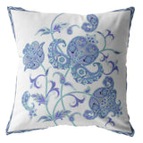 18” Blue White Wildflower Zippered Suede Throw Pillow - Homeroots