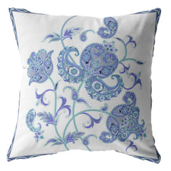 18” Blue White Wildflower Zippered Suede Throw Pillow - Homeroots