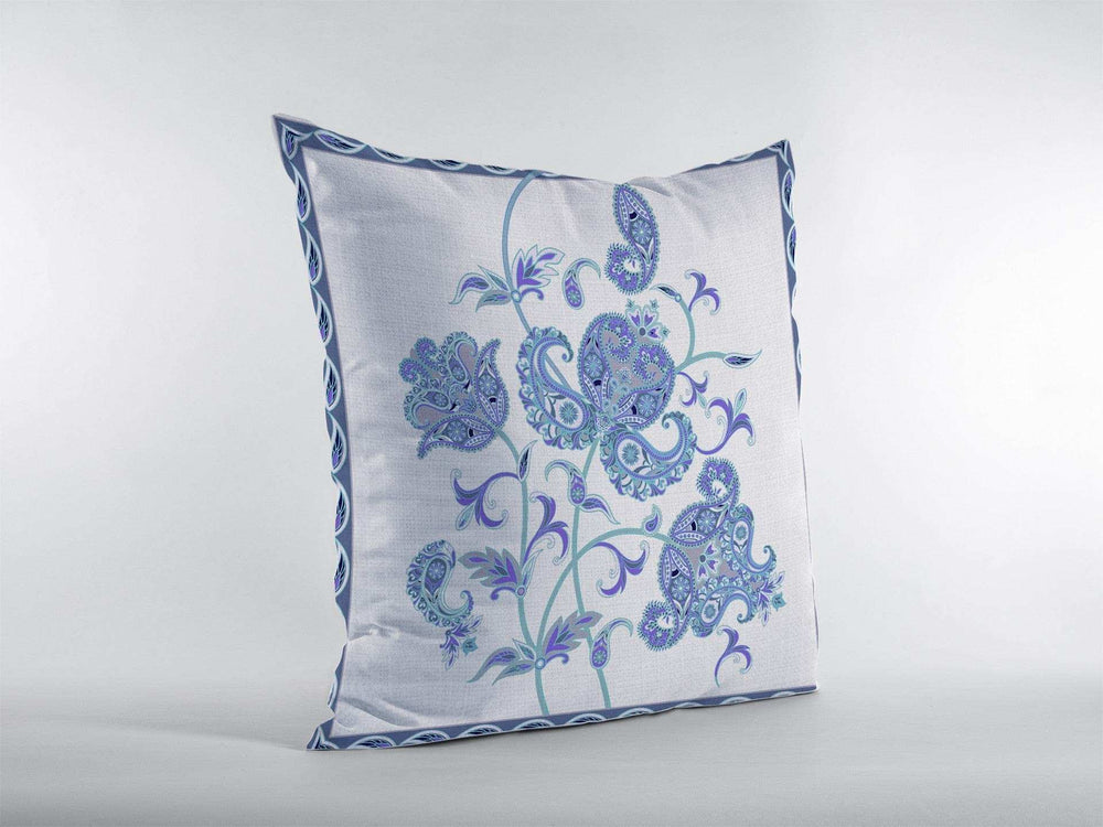 18” Blue White Wildflower Zippered Suede Throw Pillow - Homeroots - Flyclothing LLC