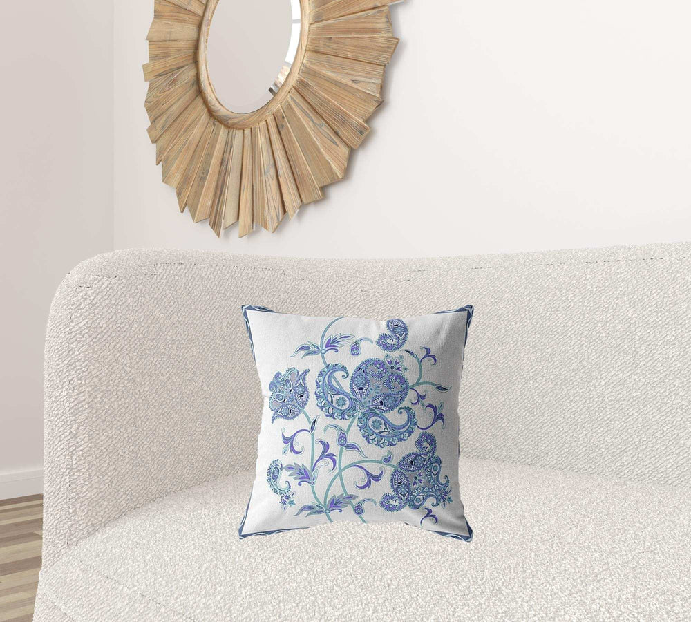 18” Blue White Wildflower Zippered Suede Throw Pillow - Homeroots - Flyclothing LLC