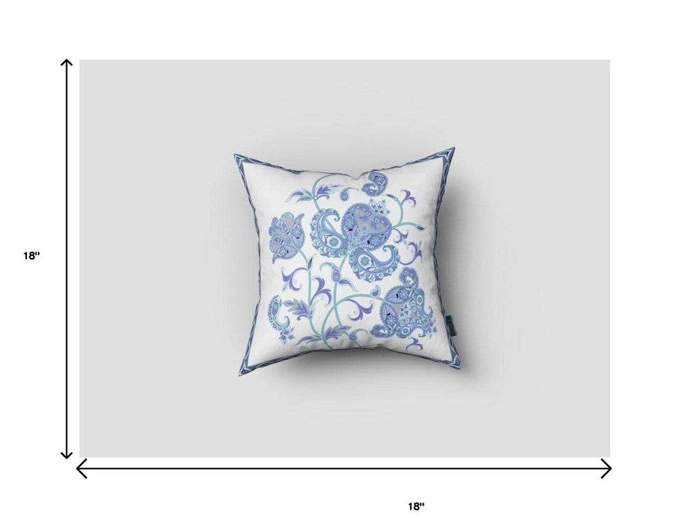 18” Blue White Wildflower Zippered Suede Throw Pillow - Homeroots - Flyclothing LLC