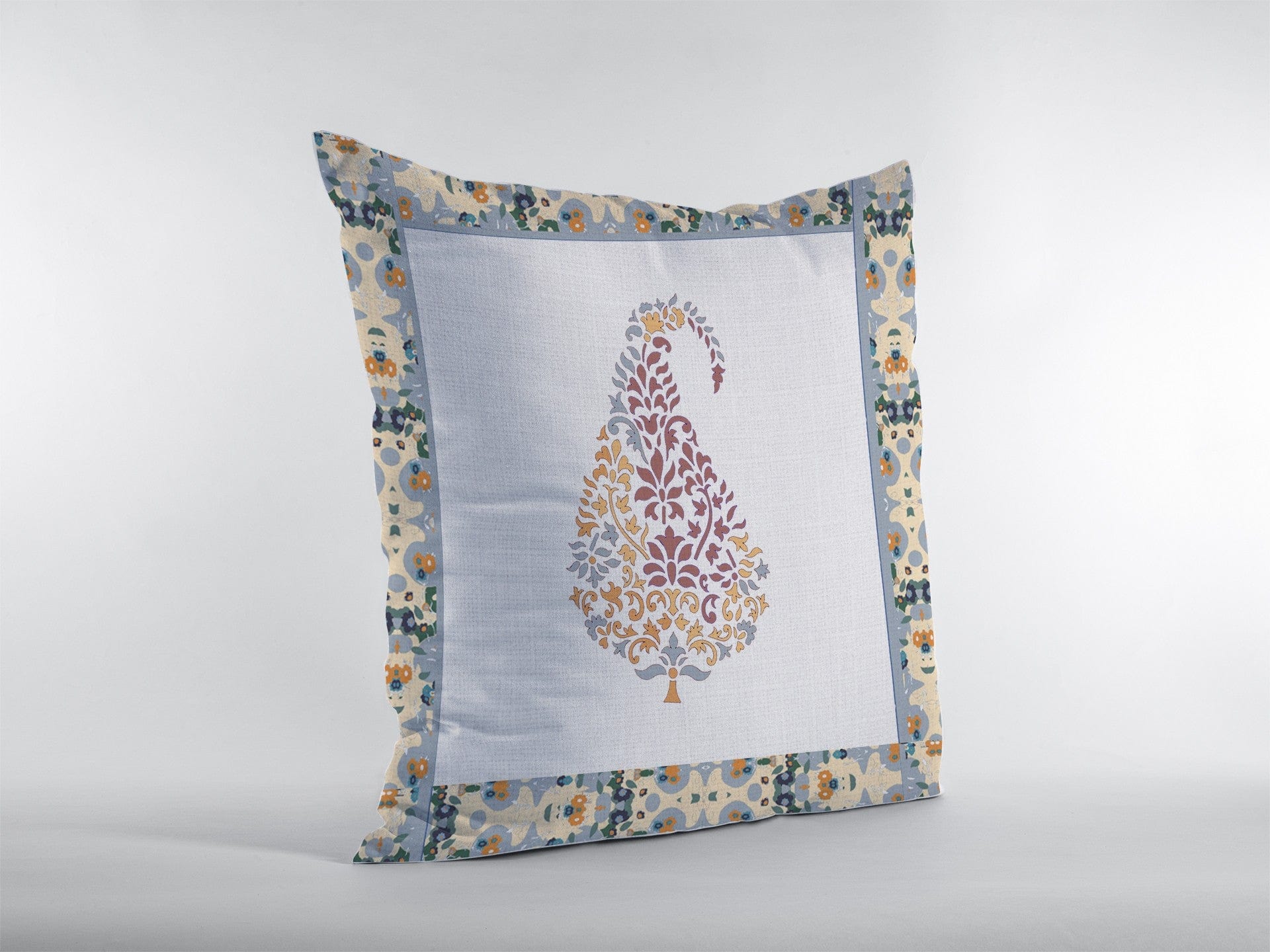 16” Red White Paisley Suede Zippered Throw Pillow - Homeroots