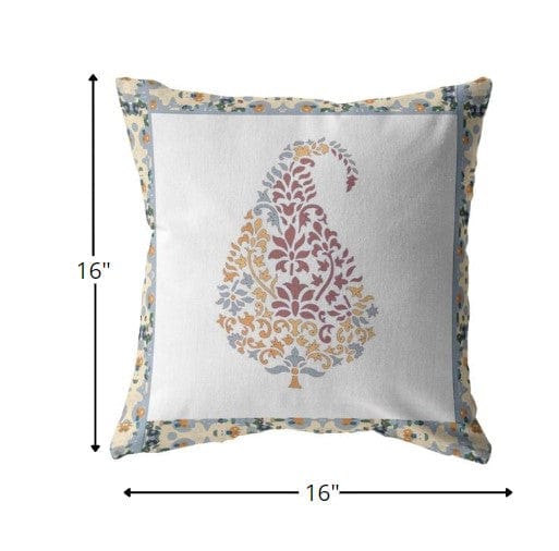16” Red White Paisley Suede Zippered Throw Pillow - Homeroots