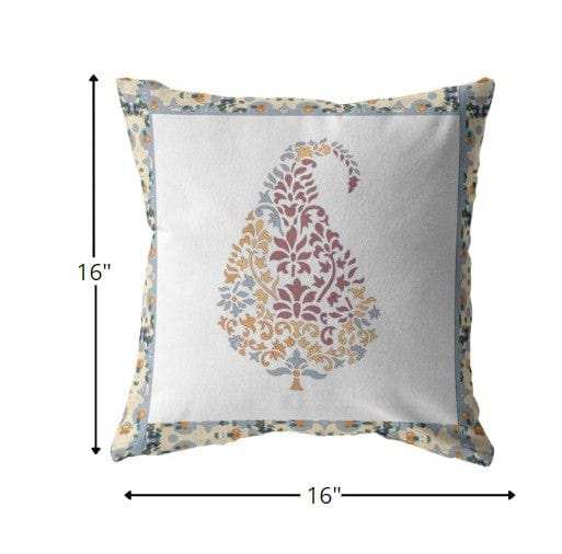 16” Red White Paisley Suede Zippered Throw Pillow - Homeroots - Flyclothing LLC