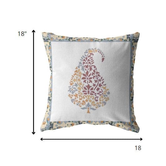 18” Red White Paisley Suede Zippered Throw Pillow - Homeroots