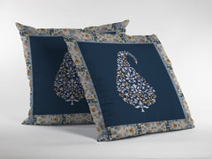 16” Orange Navy Paisley Suede Zippered Throw Pillow - Homeroots