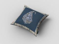 16” Orange Navy Paisley Suede Zippered Throw Pillow - Homeroots