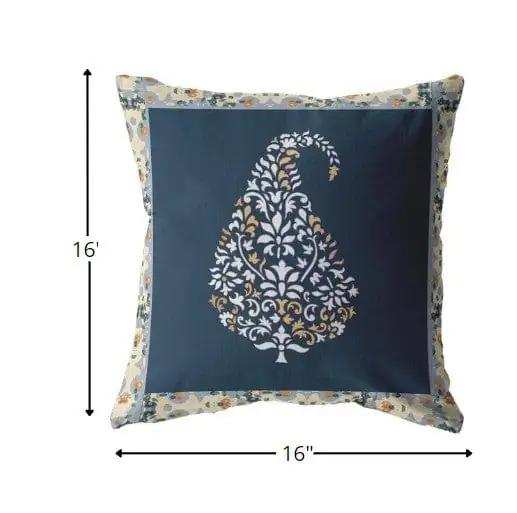 16” Orange Navy Paisley Suede Zippered Throw Pillow - Homeroots - Flyclothing LLC