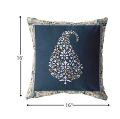 16” Orange Navy Paisley Suede Zippered Throw Pillow - Homeroots