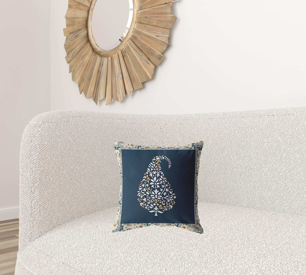 16” Orange Navy Paisley Suede Zippered Throw Pillow - Homeroots - Flyclothing LLC