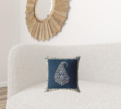 16” Orange Navy Paisley Suede Zippered Throw Pillow - Homeroots