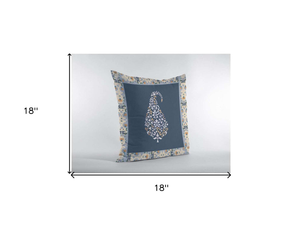 18” Orange Navy Paisley Suede Zippered Throw Pillow - Homeroots - Flyclothing LLC