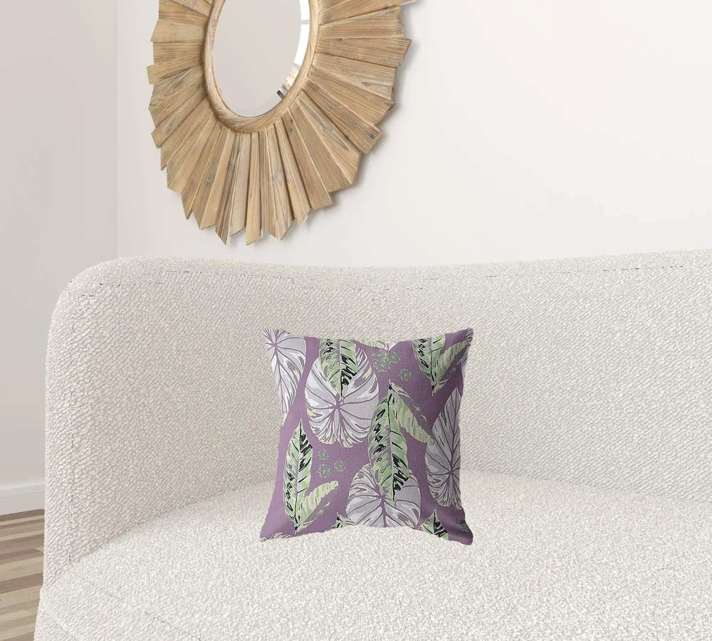 16” White Purple Tropical Leaf Zippered Suede Throw Pillow - Homeroots - Flyclothing LLC