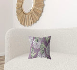 16” White Purple Tropical Leaf Zippered Suede Throw Pillow - Homeroots