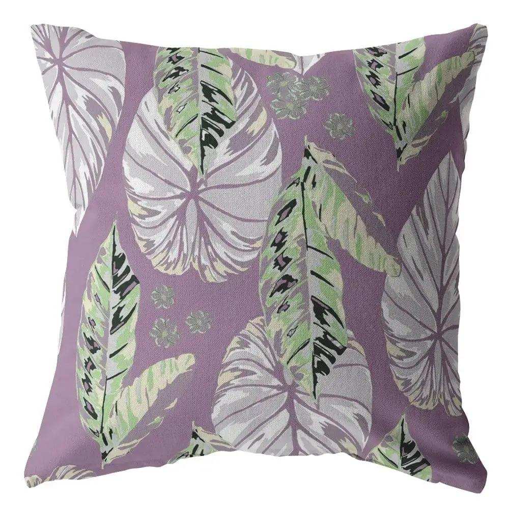 18” White Purple Tropical Leaf Zippered Suede Throw Pillow - Homeroots - Flyclothing LLC