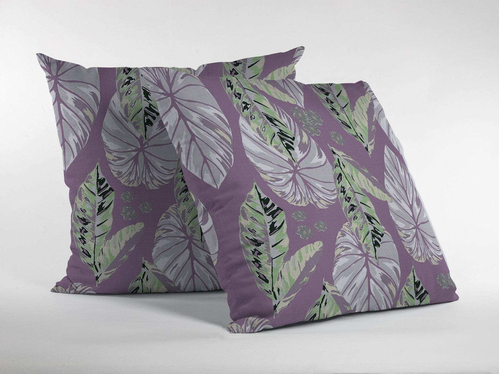 18” White Purple Tropical Leaf Zippered Suede Throw Pillow - Homeroots - Flyclothing LLC