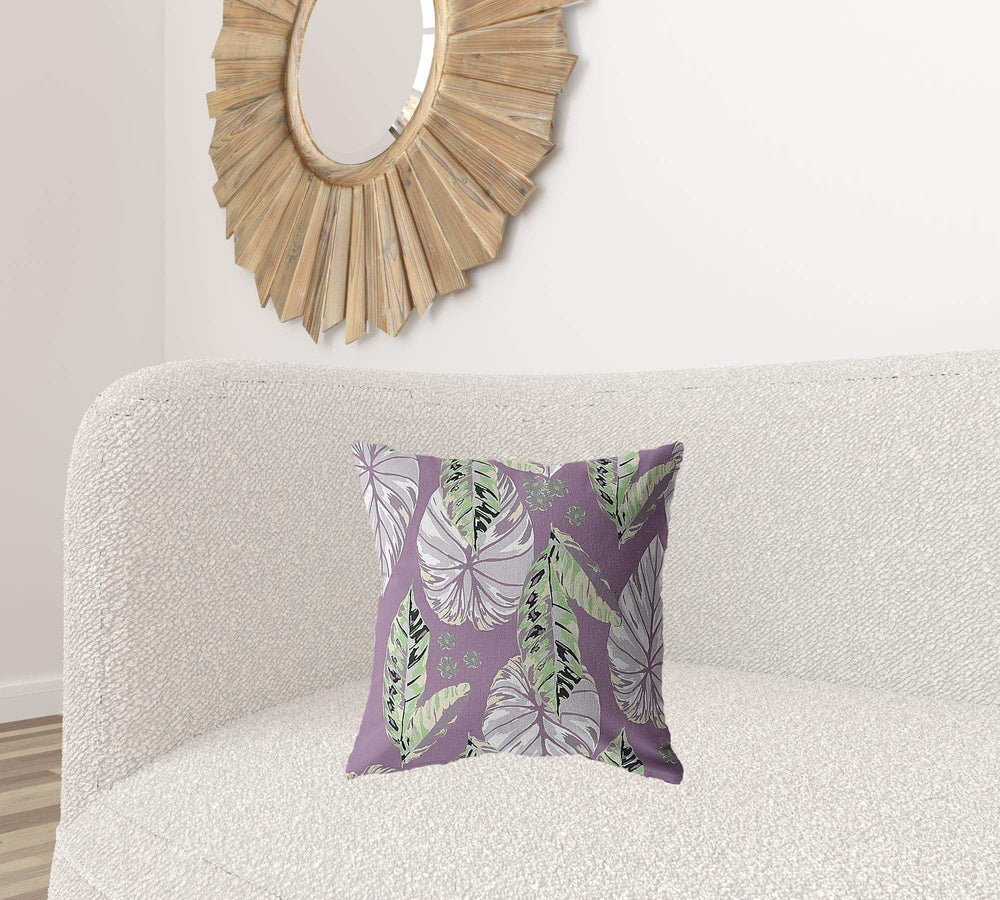 18” White Purple Tropical Leaf Zippered Suede Throw Pillow - Homeroots - Flyclothing LLC