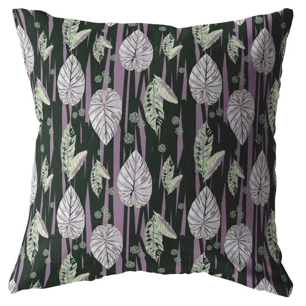 16” Black Purple Fall Leaves Zippered Suede Throw Pillow - Homeroots - Flyclothing LLC