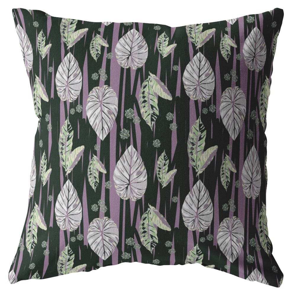 18” Black Purple Fall Leaves Zippered Suede Throw Pillow - Homeroots - Flyclothing LLC