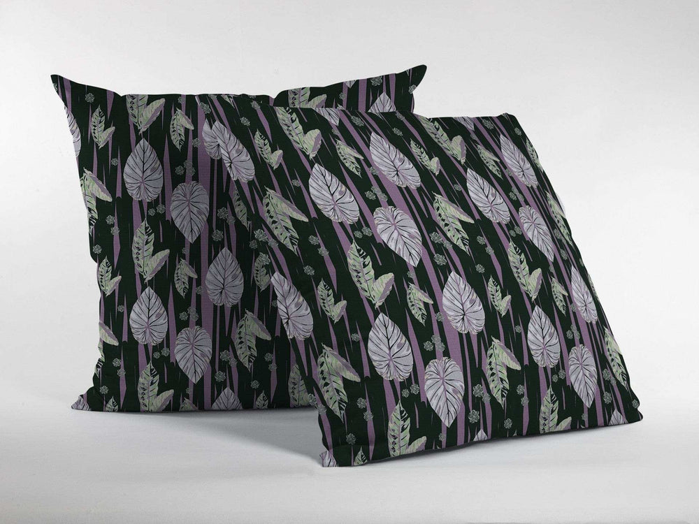 18” Black Purple Fall Leaves Zippered Suede Throw Pillow - Homeroots - Flyclothing LLC