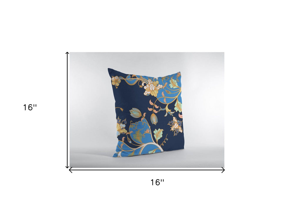 16" Navy Blue Garden Zippered Suede Throw Pillow - Homeroots
