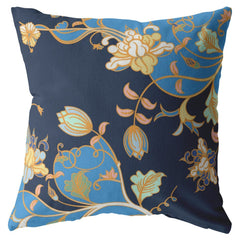 18" Navy Blue Garden Zippered Suede Throw Pillow - Homeroots