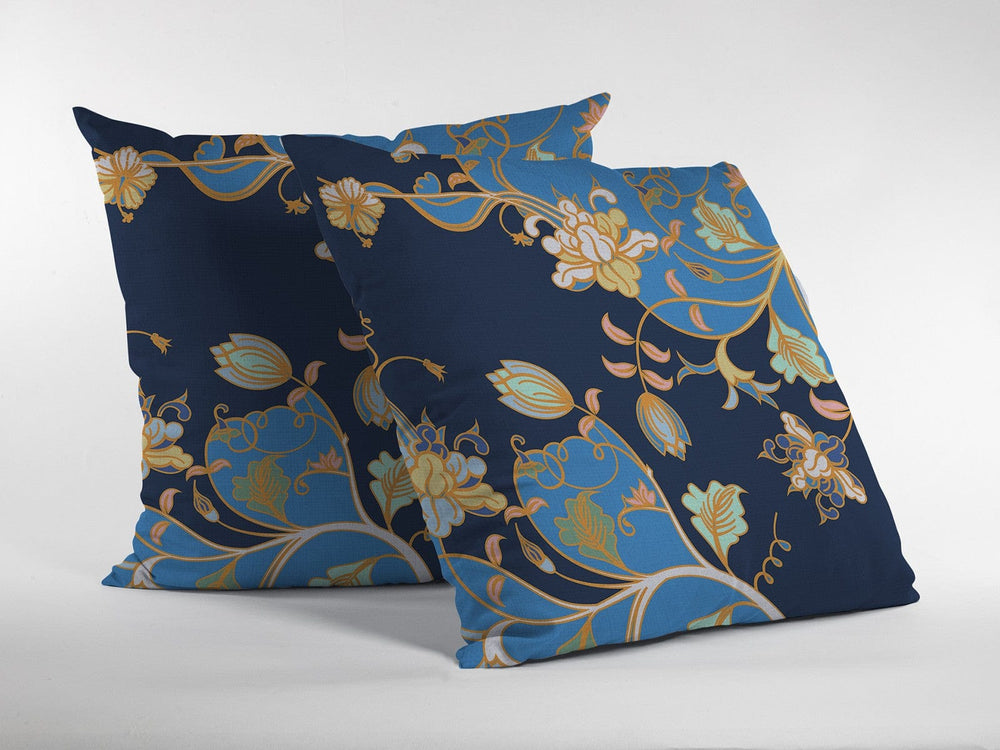 18" Navy Blue Garden Zippered Suede Throw Pillow - Homeroots - Flyclothing LLC