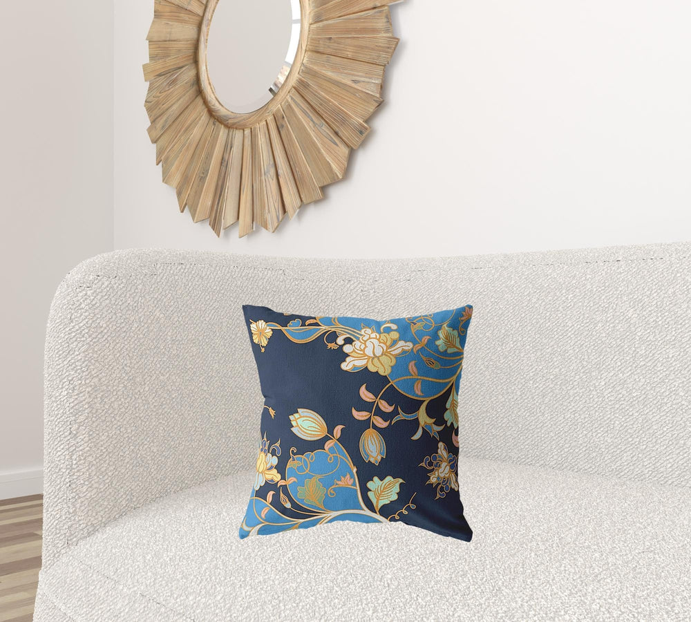 18" Navy Blue Garden Zippered Suede Throw Pillow - Homeroots - Flyclothing LLC