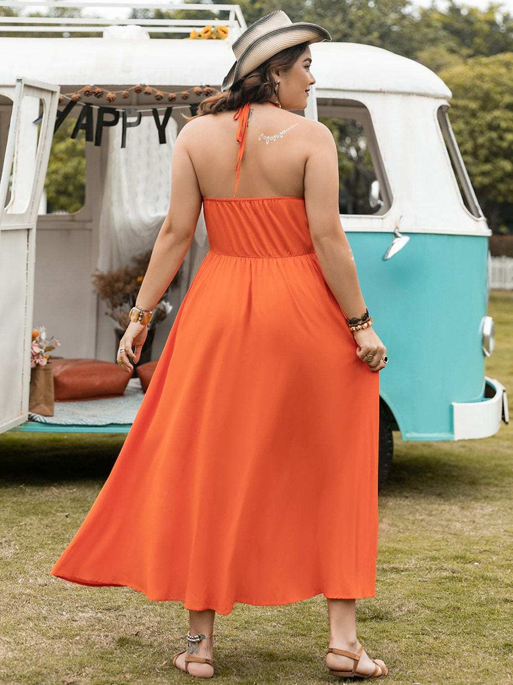 Plus Size Halter Neck Midi Dress - Trendsi - Flyclothing LLC