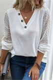 Decorative Button V-Neck Long Sleeve T-Shirt - Trendsi