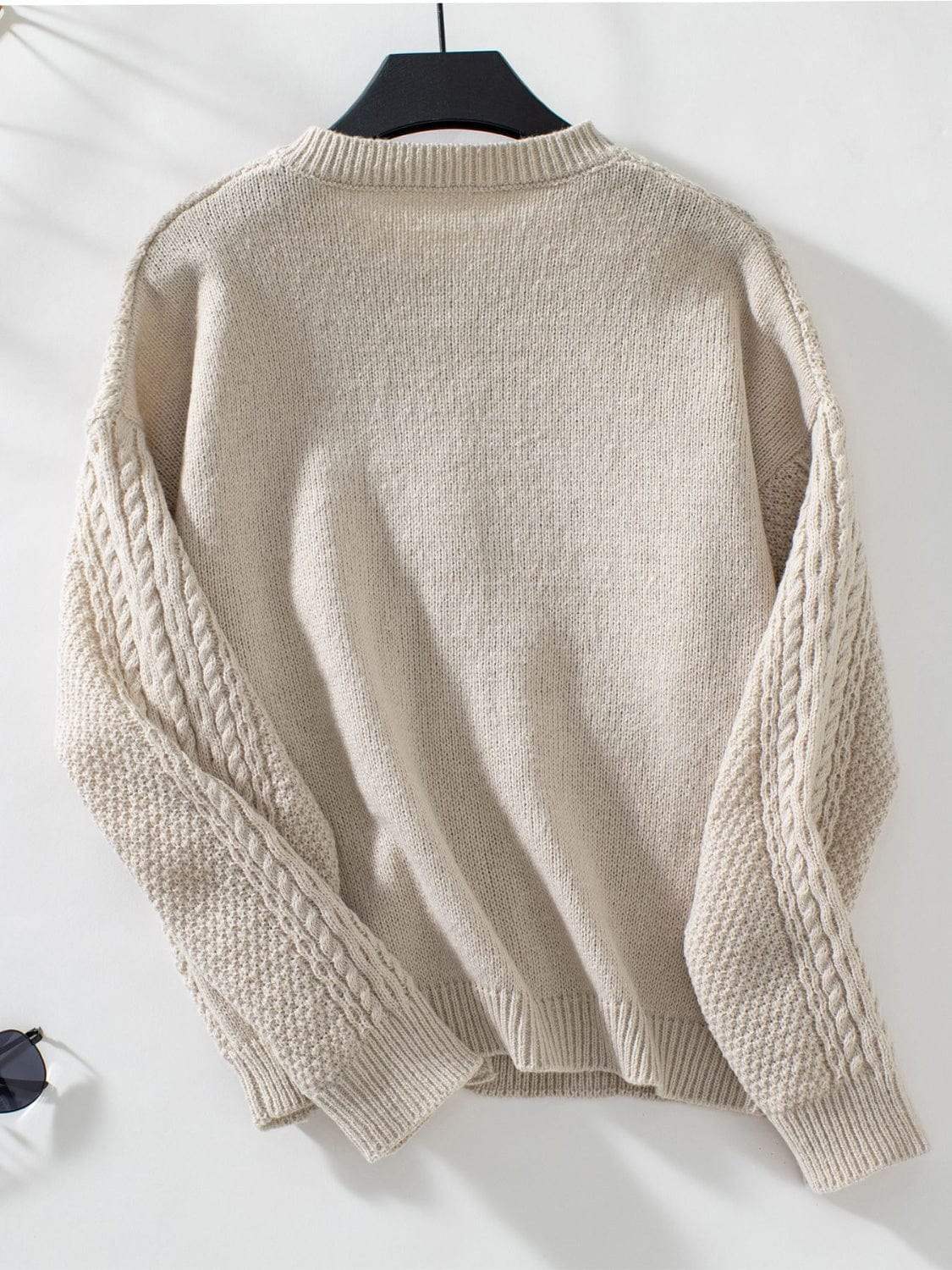 Cable-Knit Round Neck Button Up Cardigan - Trendsi - Flyclothing LLC