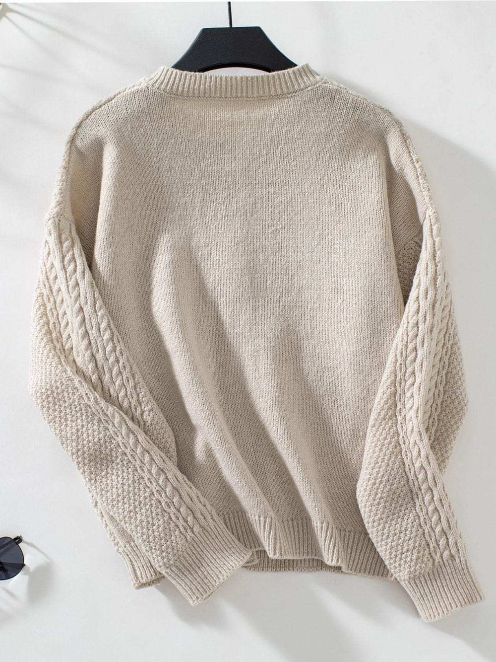 Cable-Knit Round Neck Button Up Cardigan - Trendsi - Flyclothing LLC