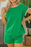 Two Tone Contrast Textured Crewneck Tee and Shorts Set - Trendsi