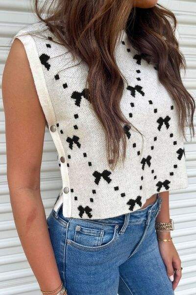Bow Round Neck Sweater Vest - Trendsi - Flyclothing LLC