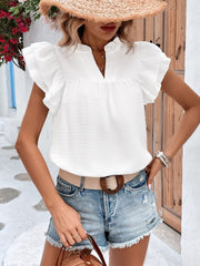 Ruffled Notched Cap Sleeve Blouse - Trendsi