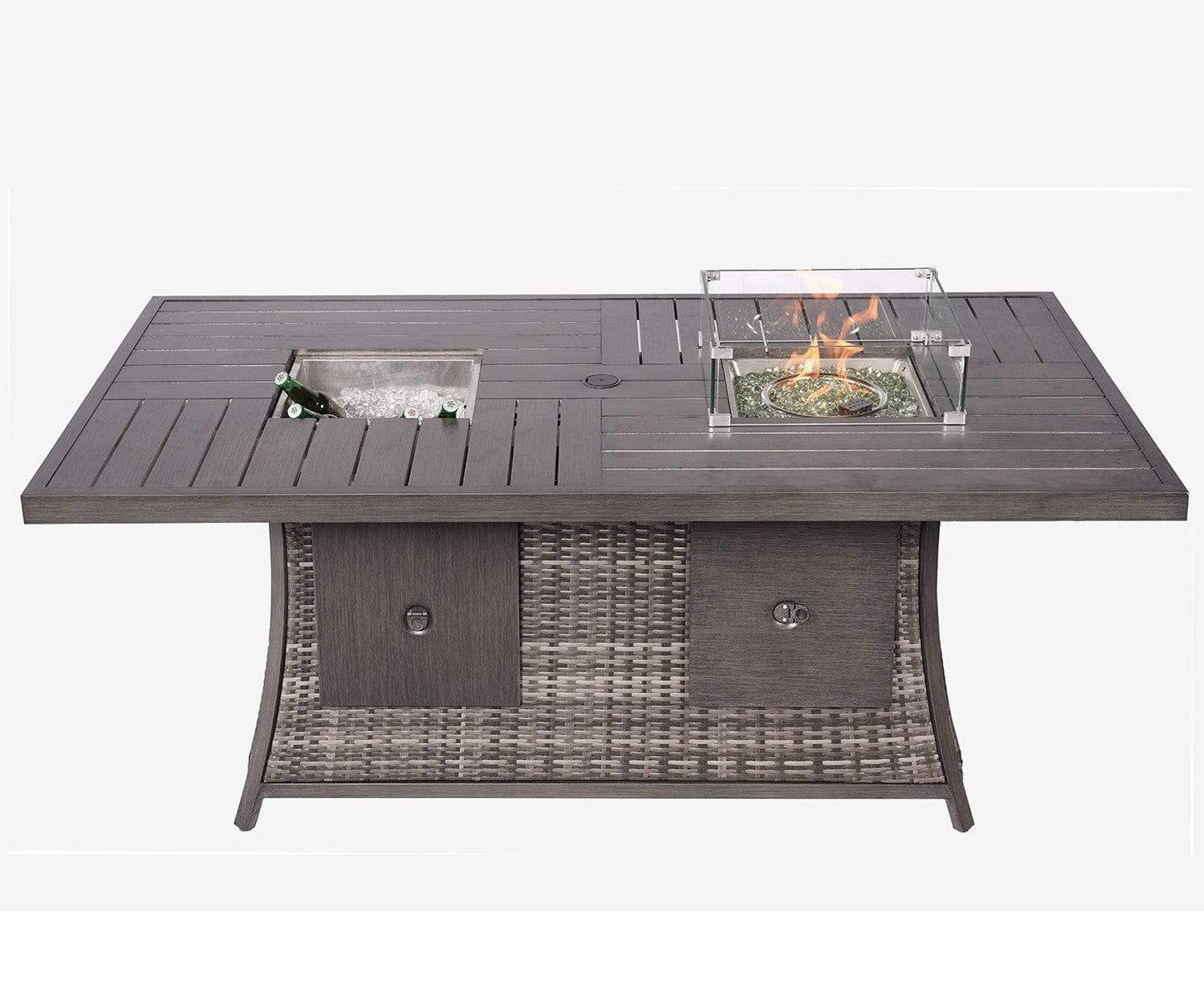 Gray Wicker Outdoor Gas Fire Pit Table with Ice Bucket - Homeroots - Flyclothing LLC