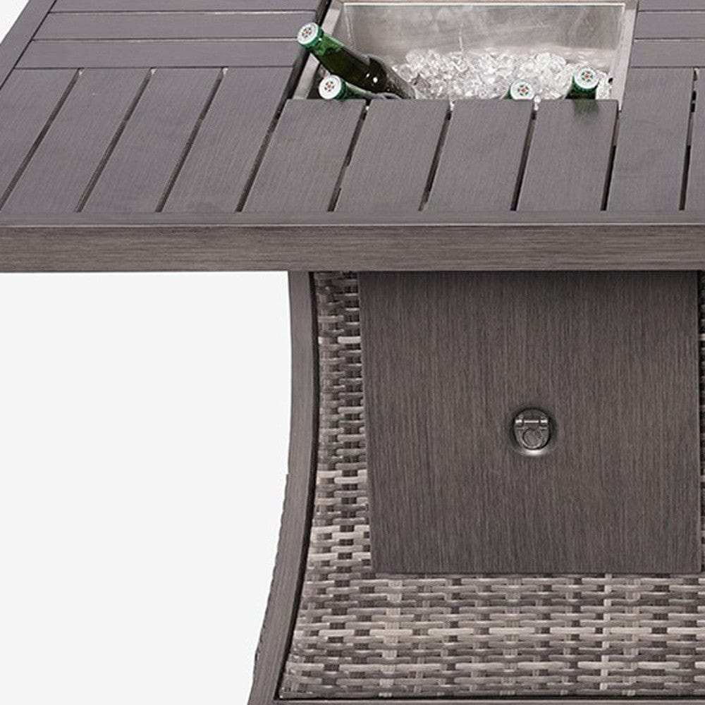Gray Wicker Outdoor Gas Fire Pit Table with Ice Bucket - Homeroots - Flyclothing LLC