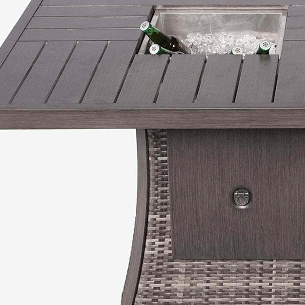 Gray Wicker Outdoor Gas Fire Pit Table with Ice Bucket - Homeroots - Flyclothing LLC