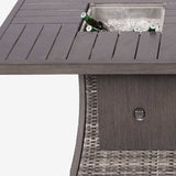 Gray Wicker Outdoor Gas Fire Pit Table with Ice Bucket - Homeroots - Flyclothing LLC