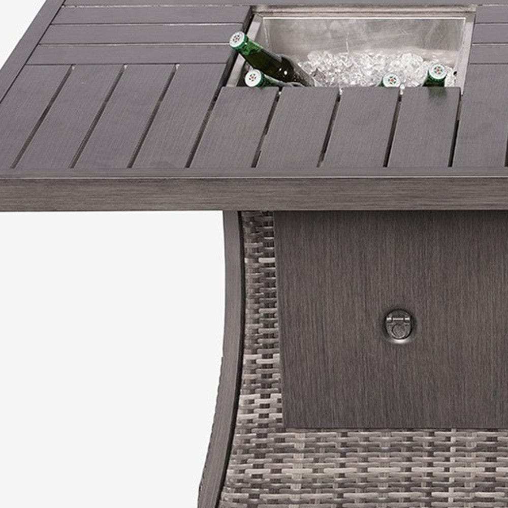 Gray Wicker Outdoor Gas Fire Pit Table with Ice Bucket - Homeroots - Flyclothing LLC