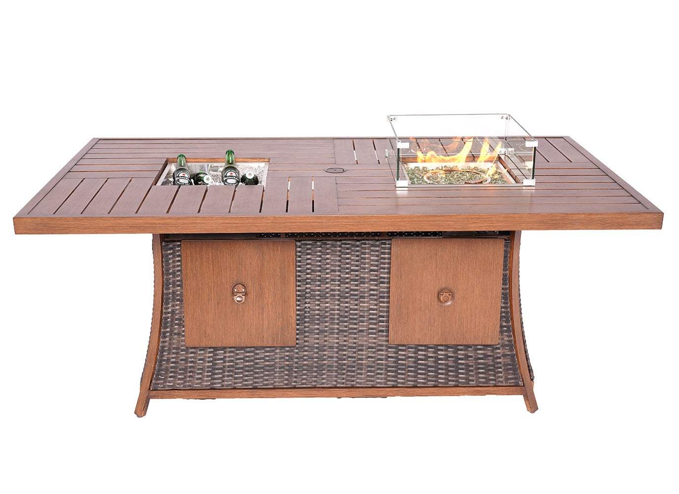 Brown Wicker Outdoor Gas Fire Pit Table with Ice Bucket - Homeroots - Flyclothing LLC