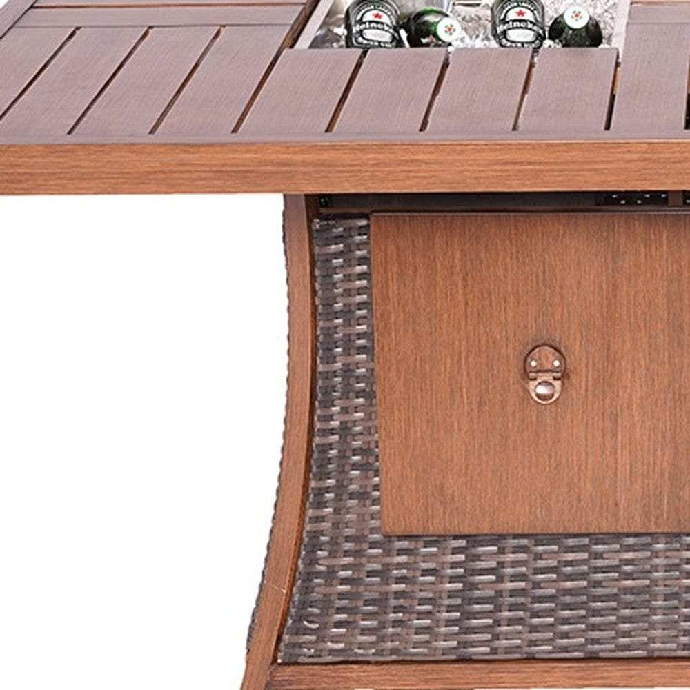 Brown Wicker Outdoor Gas Fire Pit Table with Ice Bucket - Homeroots - Flyclothing LLC