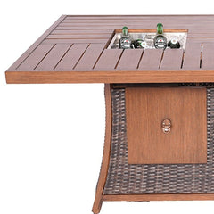 Brown Wicker Outdoor Gas Fire Pit Table with Ice Bucket - Homeroots
